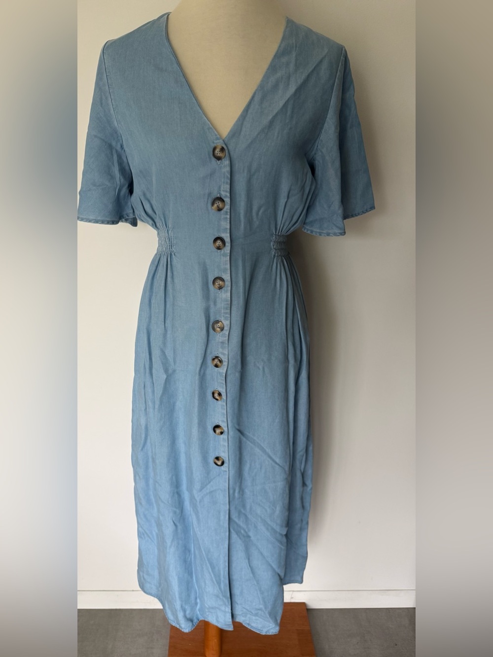 Zara Light Blue Button-Front Midi Dress